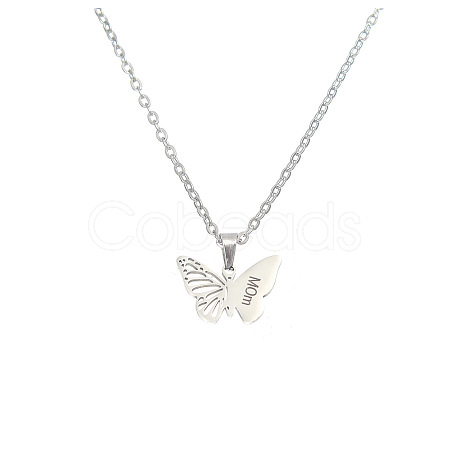 Mother's Day 304 Stainless Steel Filigree Butterfly Engraved Mum Pendant Necklaces for Women FS-WG8B29F-04-1