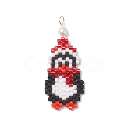 Christmas Glass Seed Beaded Penguin Pendants PALLOY-MZ01044-01-1