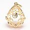 Rack Plating Brass Hollow Teardrop Bead Cage Pendants, For Chime Ball Pendant Necklaces Making, Golden, 38x31x24mm, Hole: 10x4.5mm, inner: 30.5x25mm