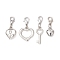 Valentine's Day Heart & Key CCB Plastic Pendants Decorations, with Alloy Lobster Claw Clasps, Platinum, 26.5~36mm