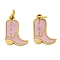 Ion Plating(IP) 304 Stainless Steel Enamel Charms, with Jump Ring, Manual Polishing, Cowboy Boots Charm, Real 18K Gold Plated, Pearl Pink, 12x9x1.5mm, Hole: 2.5mm