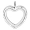 Alloy & Glass Floating Locket Pendants, with Rhinestone and Magnet, Heart Charm, Platinum, 35x30x7mm