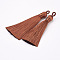 Nylon Tassels Big Pendant Decorations, Brown, 83~92x9~10mm, Hole: 1.5~4mm