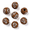 Plating Acrylic Beads, Silver Metal Enlaced, Round with Cross, Saddle Brown, 8mm, Hole: 2mm, about 1800pcs/500g