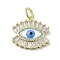 Brass Micro Pave Cubic Zirconia Pendants, with Glass and Enamel, with Jump Ring, Real 18K Gold Plated, Eye, Clear, 16x17x3mm, Hole: 4mm