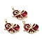 Real 18K Gold Plated Brass Glass Pendants, Heart with Bowknot Charm, Lead Free & Cadmium Free, Long-Lasting Plated, Red, 14x19x6mm, Hole: 2.5x4mm