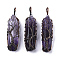 Natural Amethyst Big Wire Wrapped Pointed Pendants, with Brass Wires, prismatic with Tree of Life, Red Copper, 48~62x14~17x13~18mm, Hole: 4x5~6mm