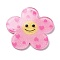 Acrylic Pendants, with Glitter Power, Flower with Smiling Face, Hot Pink, 38x39x2mm, Hole: 2.2mm