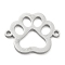 Non-Tarnish 304 Stainless Steel Hollow Connector Charms, Paw Print Links, Stainless Steel Color, 15x19x1mm, Hole: 1.4mm