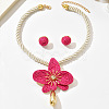 Iron Rhinestone & Raffia Flower Statement Necklace & Earrings Set WGE3BC3-02-1