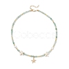 Dyed Natural Agate Faceted Round and Natural Cultured Freshwater Pearl & Starfish Synthetic Turquoise Beaded Brass Starfish Pendant Necklaces for Women NJEW-JN05496-02-4
