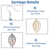4 Pairs 4 Style Wood Hollow Leaf Dangle Earrings EJEW-FI0001-95-4