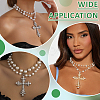 2Pcs 2 Styles Iron & Alloy Cross Big Pendant Plastic Pearl Link Chain Double Layered Necklaces NJEW-ME0001-23-4