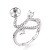 Curve Shape Brass Micro Pave Clear Cubic Zirconia Adjustable Ring Settings KK-T076-46P-1