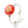 Flower Flat Round Millefiori Glass Adjustable Ring RJEW-JR00407-2