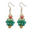 304 Stainless Steel Glass Seed Beads Christmas Tree Dangle Earrings EJEW-MZ00581-01-3
