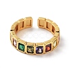Rectangle Brass Micro Pave Cubic Zirconia Open Cuff Ring for Women RJEW-Z044-04G-01-2