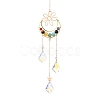 Chakra Natural & Synthetic Gemstone Beaded Wrapped Brass Moon Hanging Suncatchers HJEW-TA00287-1