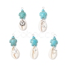 5Pcs 5 Styles Natural Cowrie Shell & Dyed Synthetic Turquoise Turtle Copper Wire Wrapped Pendants PALLOY-JF04034-02-1