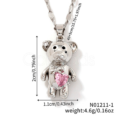Brass Pave Cubic Zirconia Cute Bear Pendant Necklaces for Women ZL7523-1-1