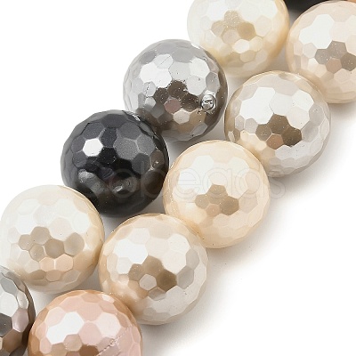 Faceted Round Shell Pearl Beads Strands BSHE-XCP0001-24B-01-1