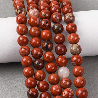 Natural Red Jasper Bead Strands G-R193-11-6mm-1