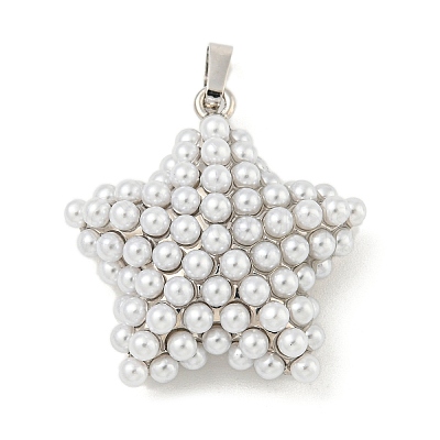 Rack Plating Brass & ABS Plastic Imitation Pearl Pendants KK-N255-03C-P-RS-1
