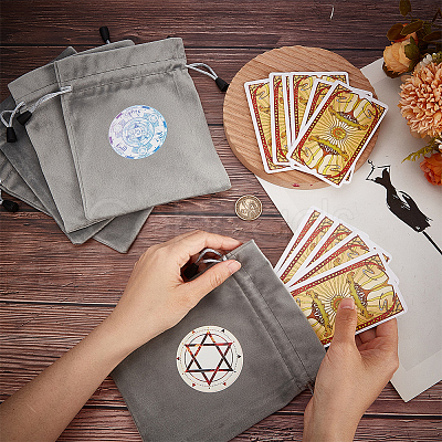 5Pcs 5 Style Star/Moon/Wheel of Life/Flower Pattern Tarot Card Storage Bag TP-CN0001-04-1