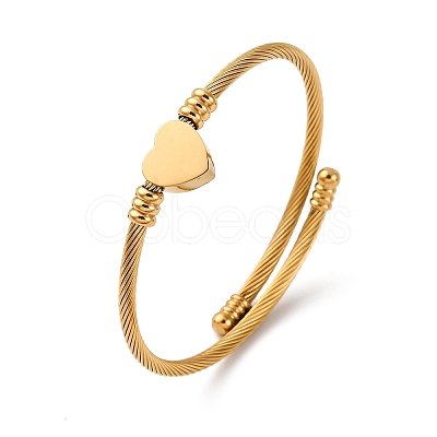 304 Stainless Steel Heart Beaded Cuff Bangle LS-BJEW-K280-02G-1