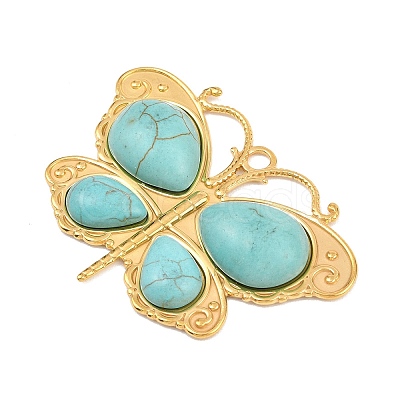Bohemian Style 304 Stainless Steel with Synthetic Turquoise Big Pendants STAS-G381-02G-08-1