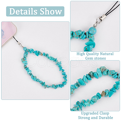 Synthetic Turquoise Chips Beaded Chain Mobile Straps FIND-WH0135-08B-1