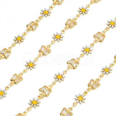 Handmade Glass Butterfly & Enamel Daisy Flower Link Chains CHC-TA0001-11-1