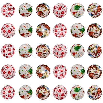 30Pcs 3 Styles Round with Christmas Theme Pattern Silicone Focal Beads SIL-SC0002-97C-1