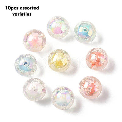 10Pcs UV Plating Acrylic Printed Beads FIND-YW0008-75-1