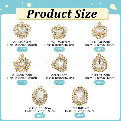 40Pcs 8 Styles Alloy Rhinestone Pendants ALRI-NB0001-19G-1