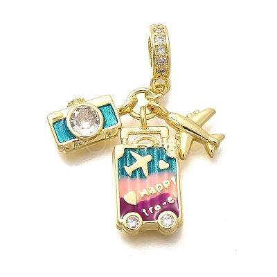 Brass Enamel Airplane & Luggage & Camera European Dangle Charms KK-M309-18G-03-1