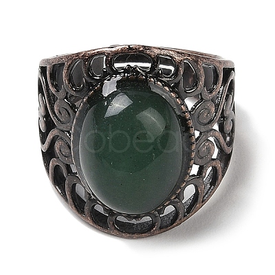 Natural Green Aventurine Oval Adjustable Rings RJEW-K271-06R-18-1
