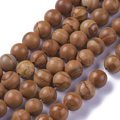 Natural Wood Lace Stone Wooden Jasper Beads Strands G-I199-17-6mm-1