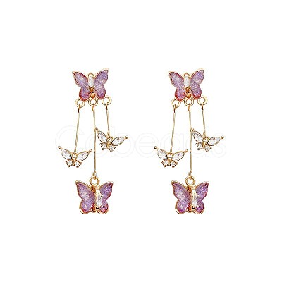 Butterfly Alloy Rhinestone Dangle Stud Earrings FS-WG259EB-01-1