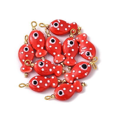10Pcs Hand Painted Polka Dot Fish Porcelain Pendants PALLOY-YW00115-07-1