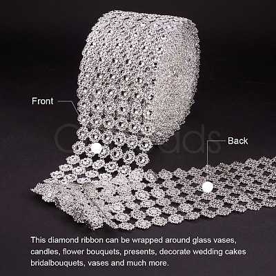 6 Rows Plastic Diamond Mesh Wrap Roll Rhinestone Crystal Ribbon Cake Wedding Decoration OCOR-WH0030-03-1