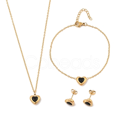 Heart 304 Stainless Steel Micro Pave Cubic Zirconia Pendant Necklaces & Bracelets & Stud Earrings Sets for Women SJEW-C004-13G-04-1