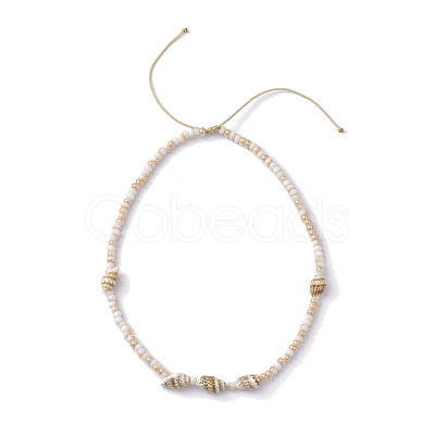 Glass with Natural Sea Shell Beads Braided Necklaces NJEW-JN04837-1