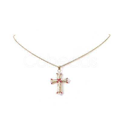 Japanese Seed Beaded Cross Pendant Necklace NJEW-MZ00013-1