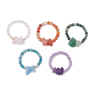 Natural Gemstone Beaded Rings RJEW-TA00191-1