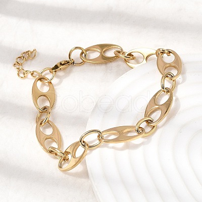 304 Stainless Steel Oval Link Chain Bracelets for Women Men BJEW-L720-03G-1