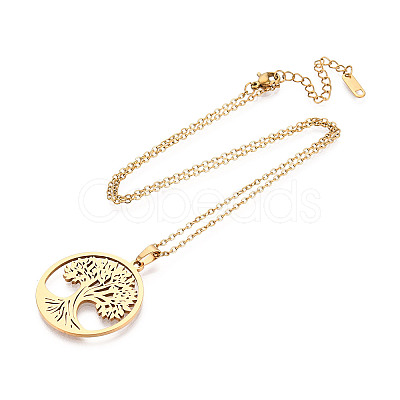 304 Stainless Steel Pendant Necklaces NJEW-T018-58G-1