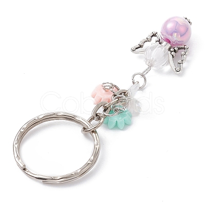 Angel Acrylic Beaded Keychain with Flower Opaque Resin Charms KEYC-JKC00533-1