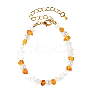 Natural Freshwater Shell Star & Shell Pearl & Natural Amber Chip Beaded Bracelets BJEW-JB14321-1