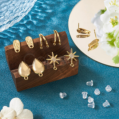 10Pcs 5 Styles Brass Stud Earring Findings KK-TA0002-82-1